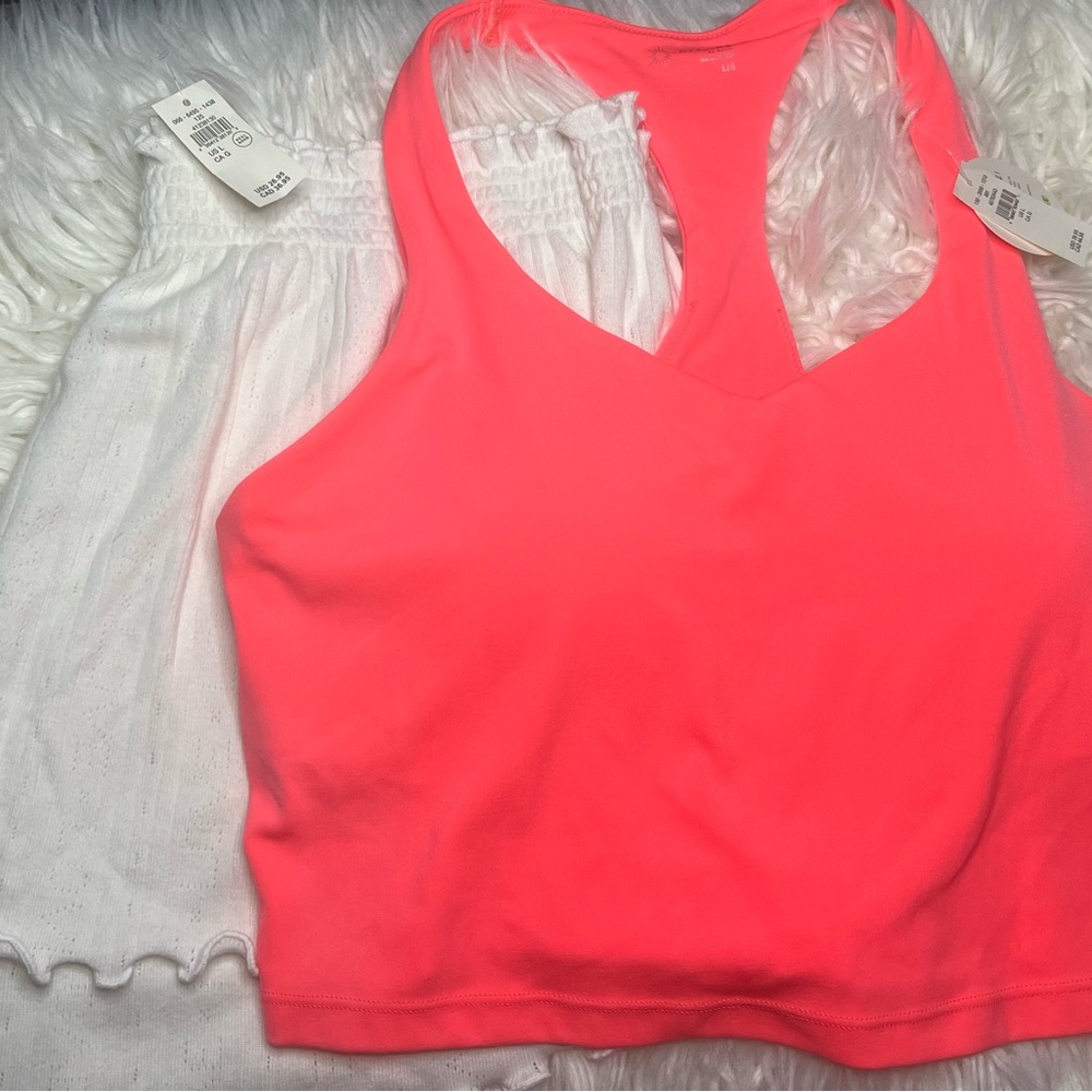 Aerie Neon Pink Tank Top and White Shorts Set Sz large